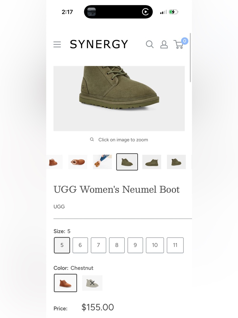 UGG Neumel Lace-Up Boot Olive Green Size 5!